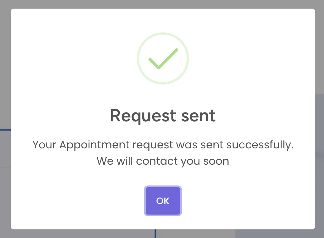 Retour de succes apres soumission de rendez-vous
