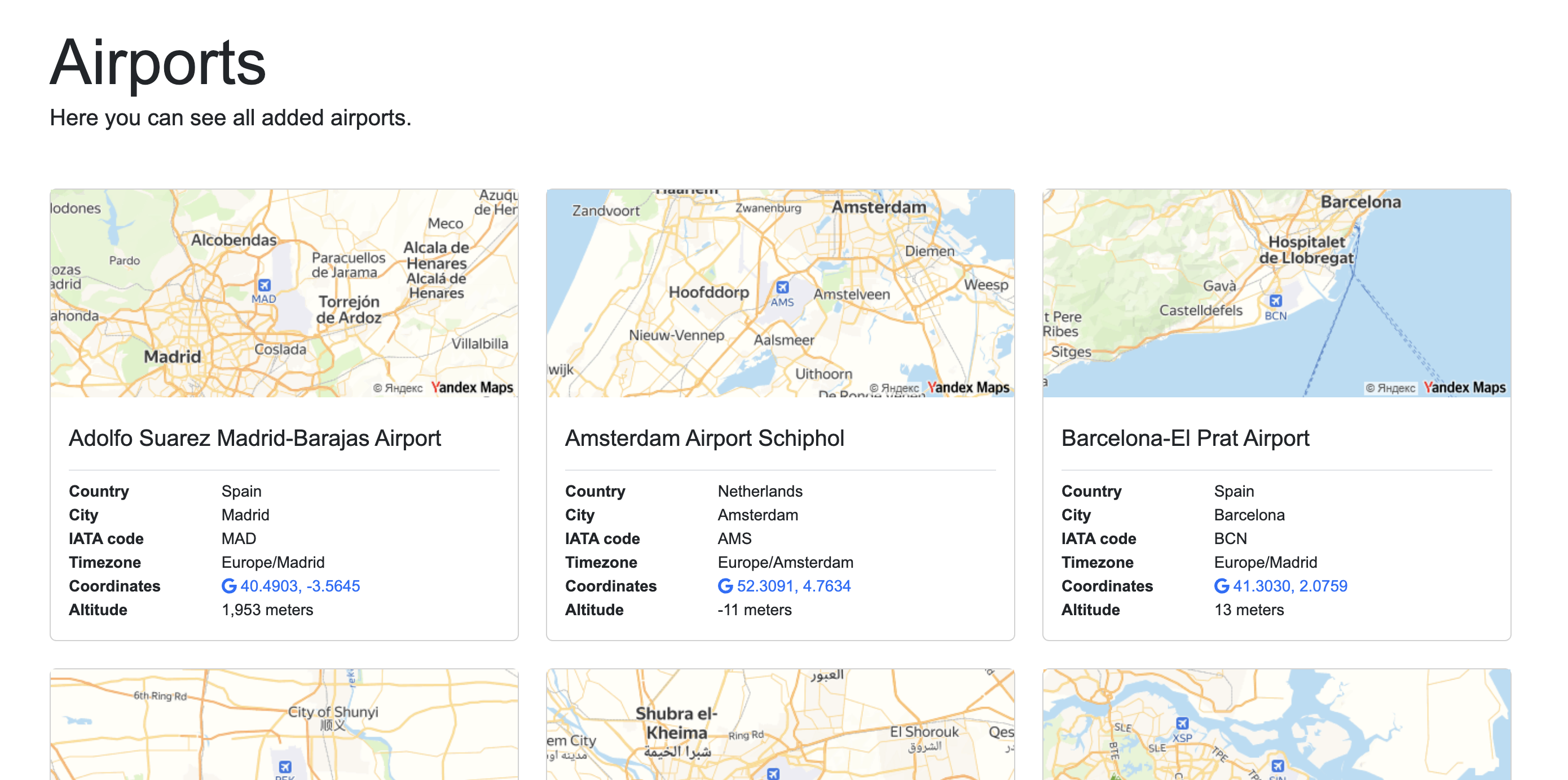 Airports dataset management interface for route source data