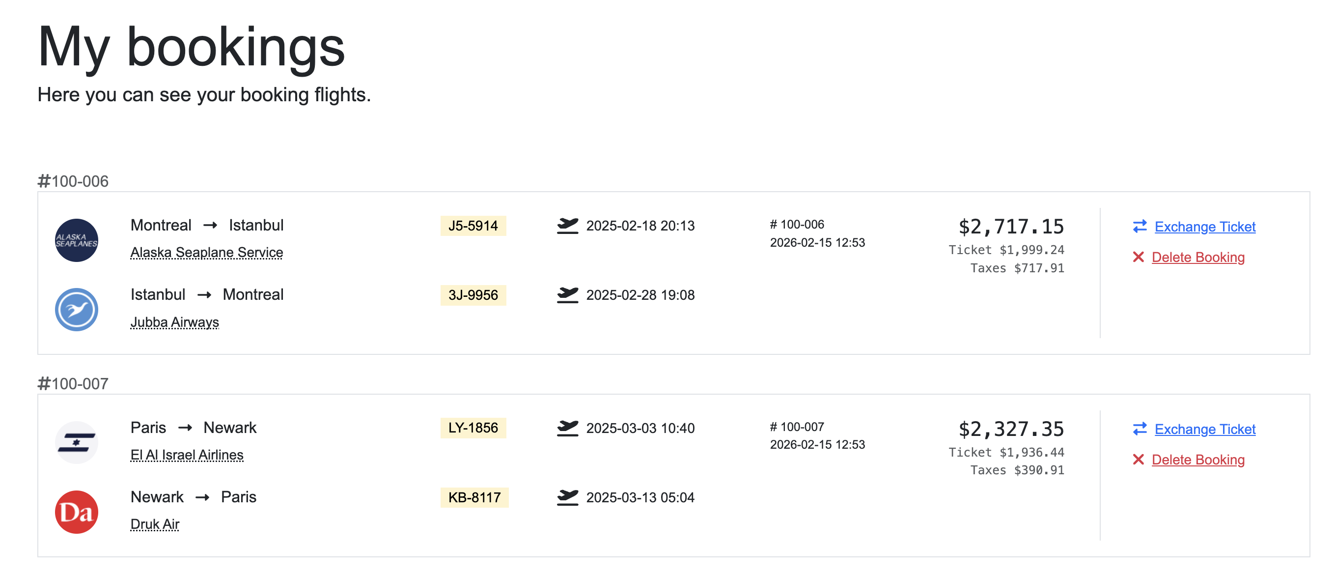 Booking flow passenger order summary interface