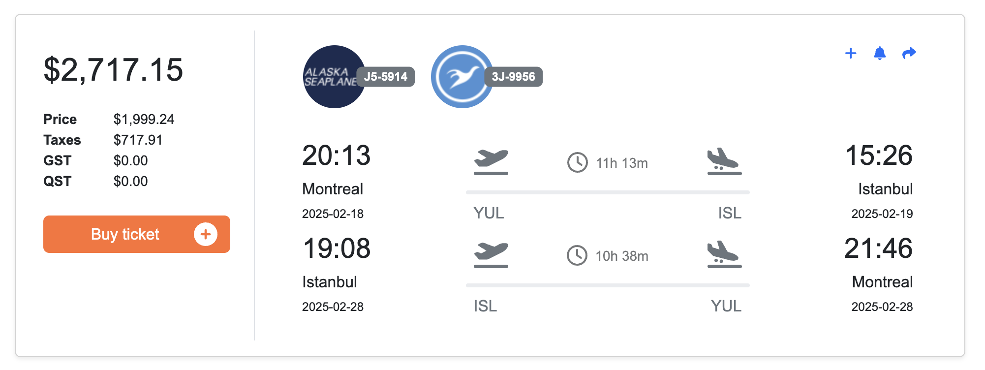 Flight results city pairs cards layout for route comparison