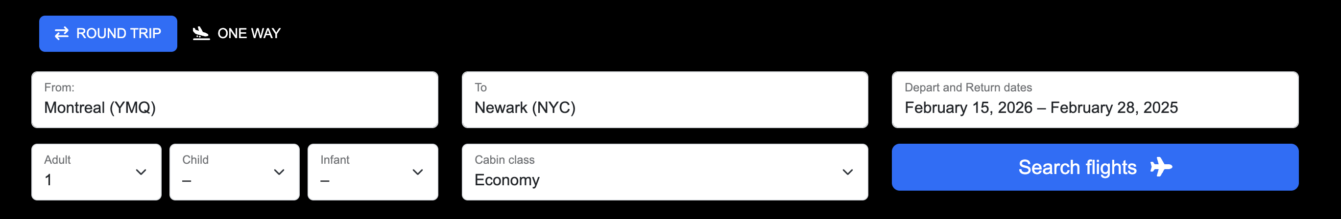 Search results page query parameters bar for quick edits